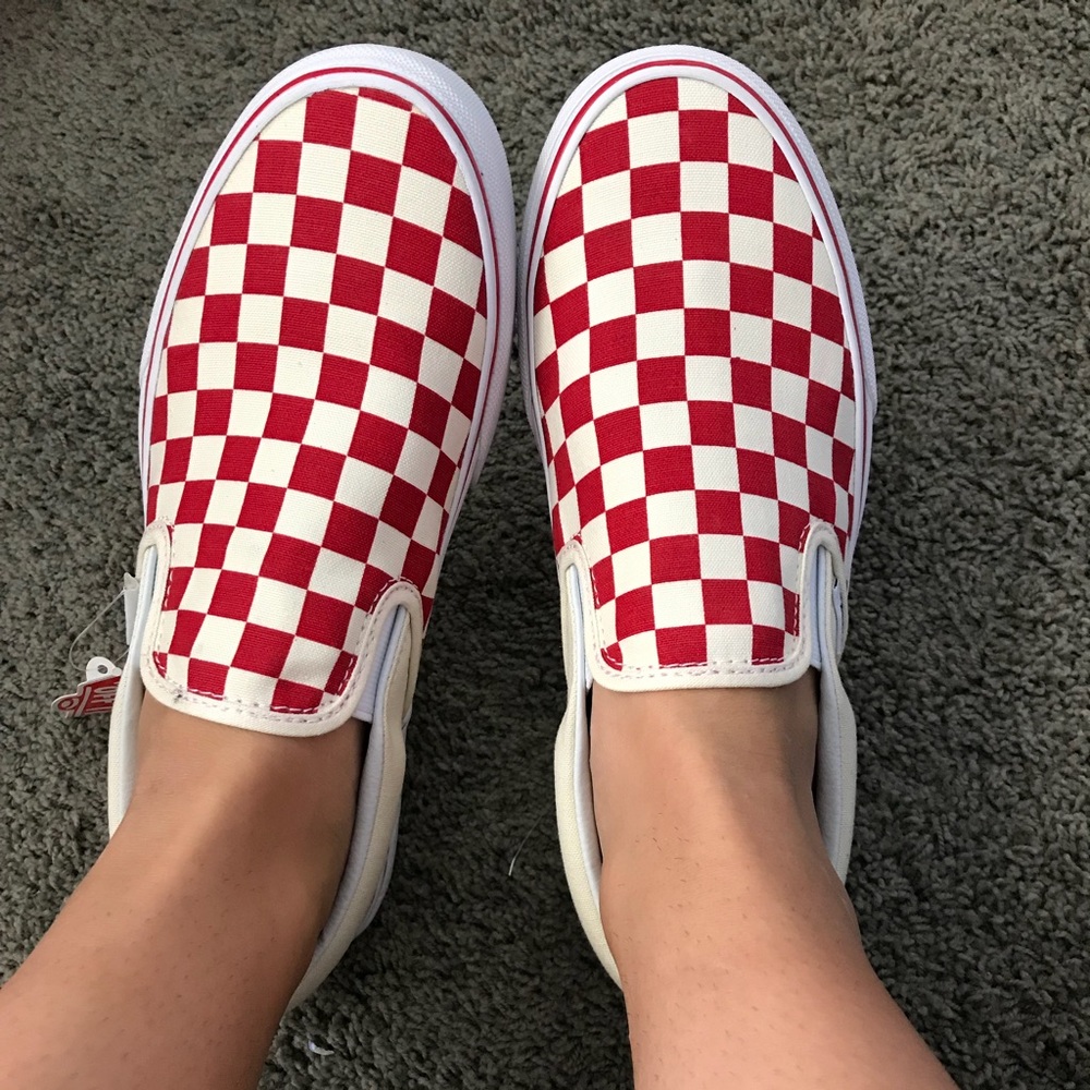 Red checkerboard vans